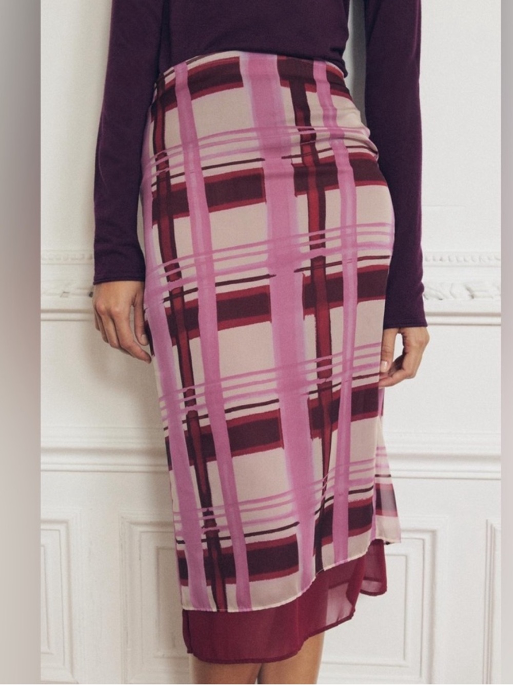 Zara Pink and Burgundy  midi skirt - Picture 2 of 7